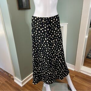 Gilli Black Cream Spotted Cheetah Animal Print Polka Dot A-Line Midi Skirt Large